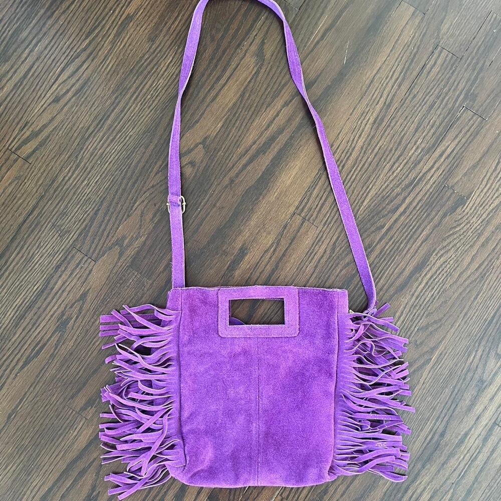 Purple genuine Italian suede leather fringe purse bag